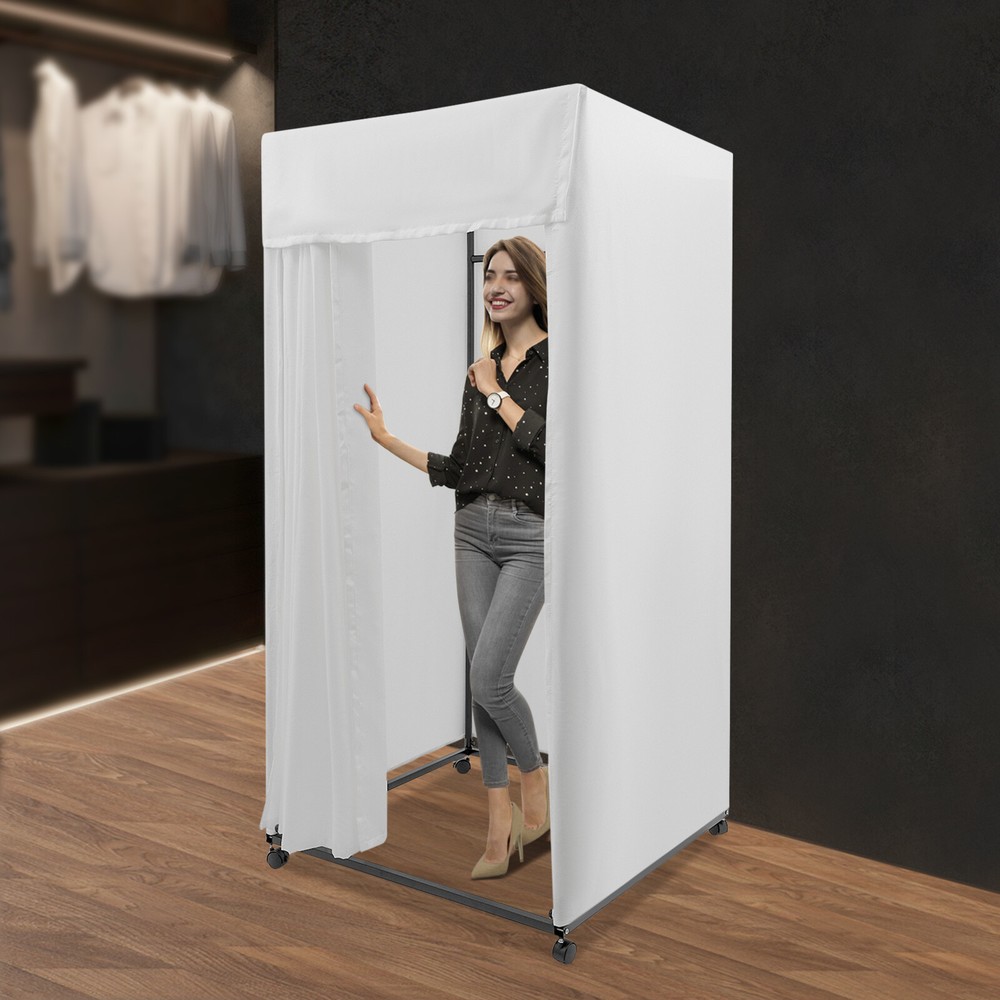 4-Wheels Portable Rectangular Dressing Room Freestanding Fitting Room Movable