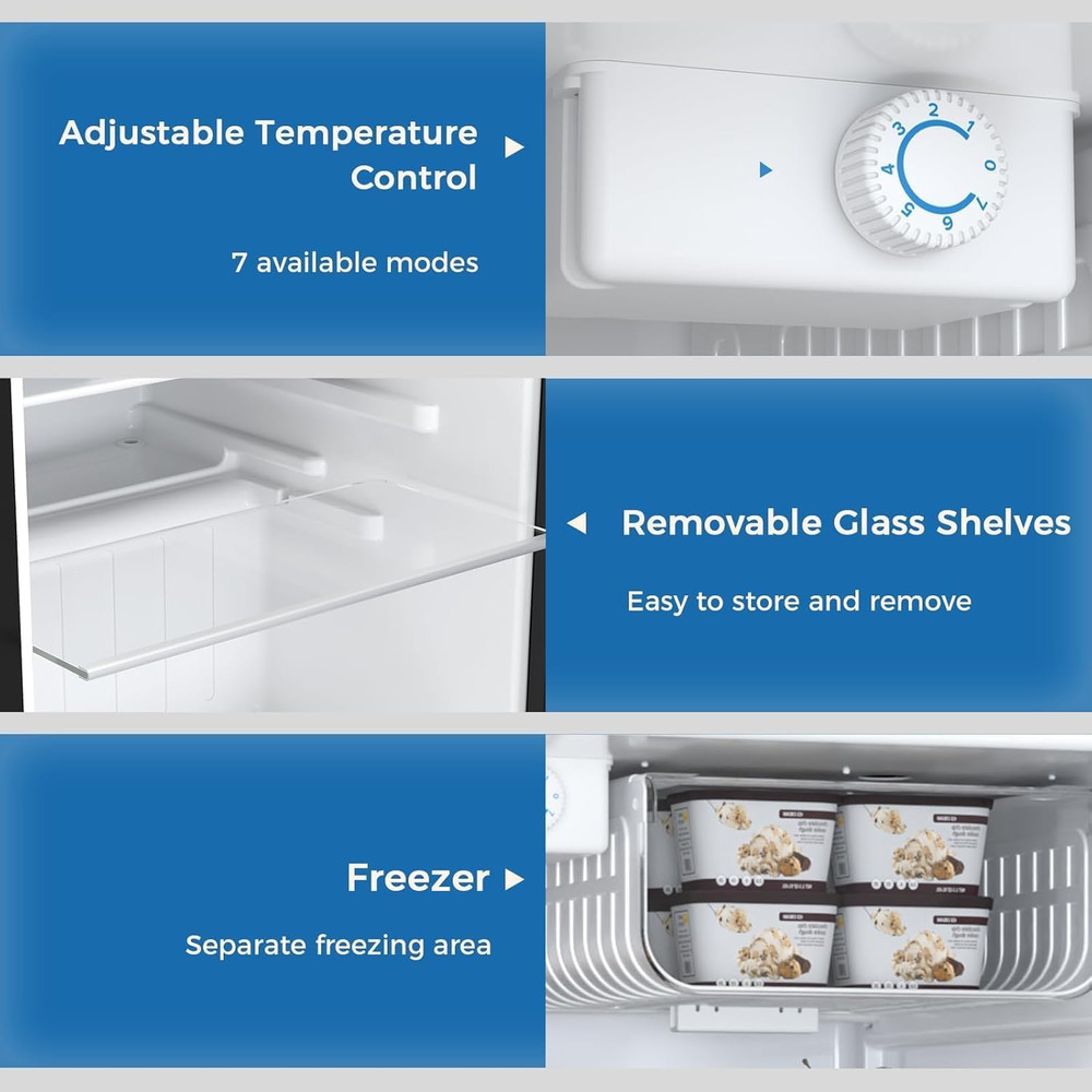 Mini Compact Refrigerator with Freezer, 3.2 Cu.Ft. Single Door with Adjustable T