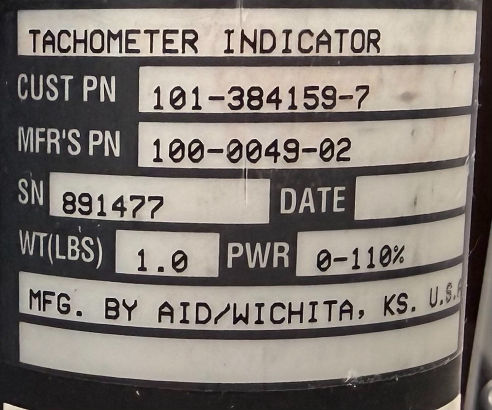 Tachometer Indicator 100-0049-02 Removed Working