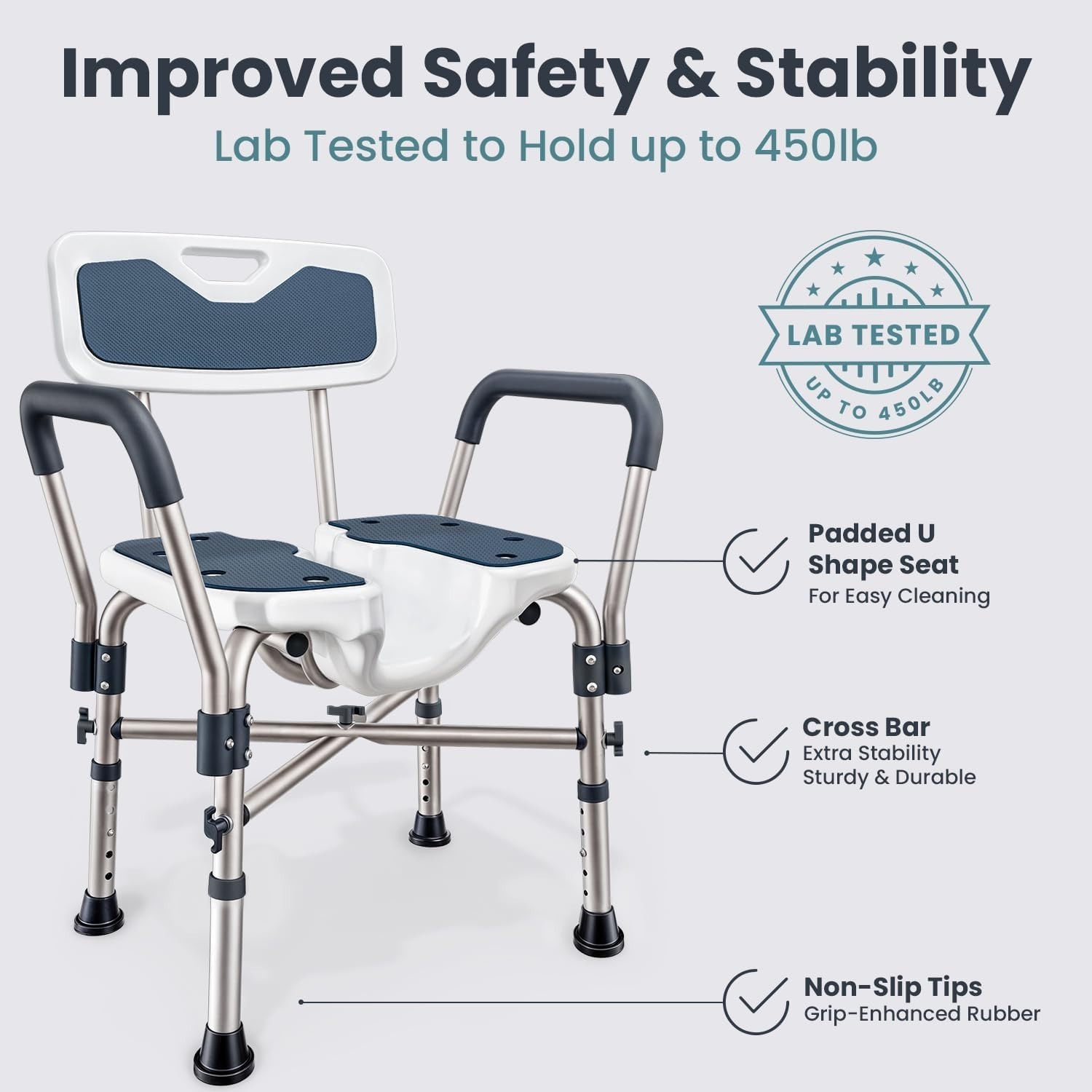 Shower Chair U-Shape Seat Heavy Duty Bath Chair with Back