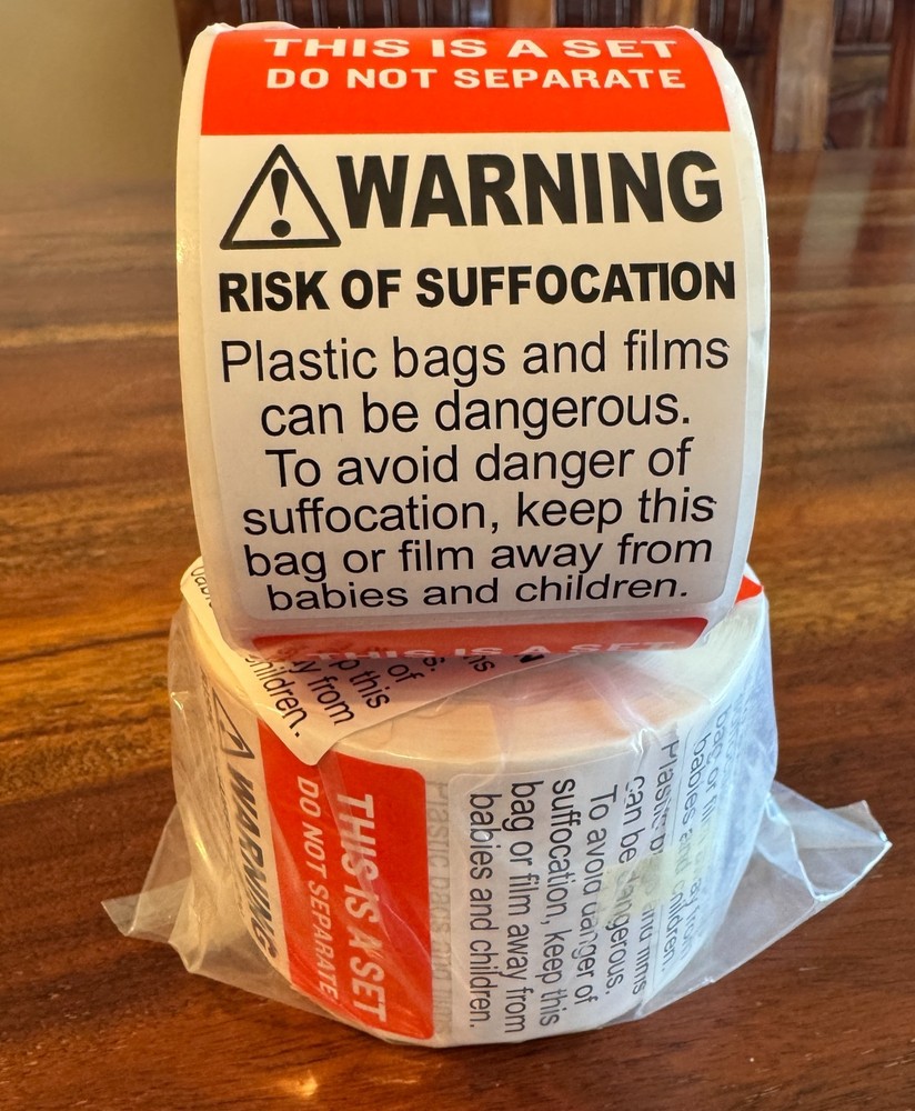 THIS IS A SET DO NOT SEPARATE & SUFFOCATION WARNING Combo - 500 labels per roll