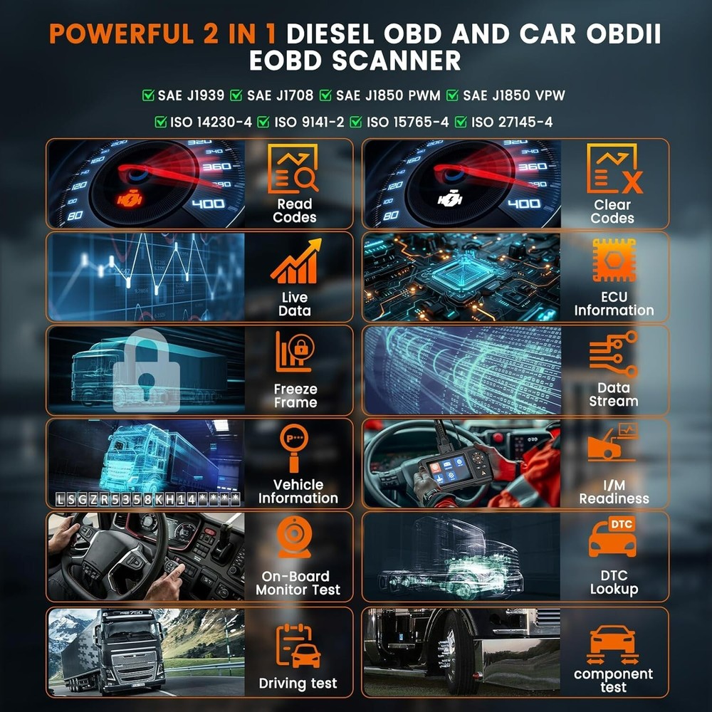 Diesel Truck Scanner For Cummins Caterpillar Engine Code Reader DPF Reset Regen