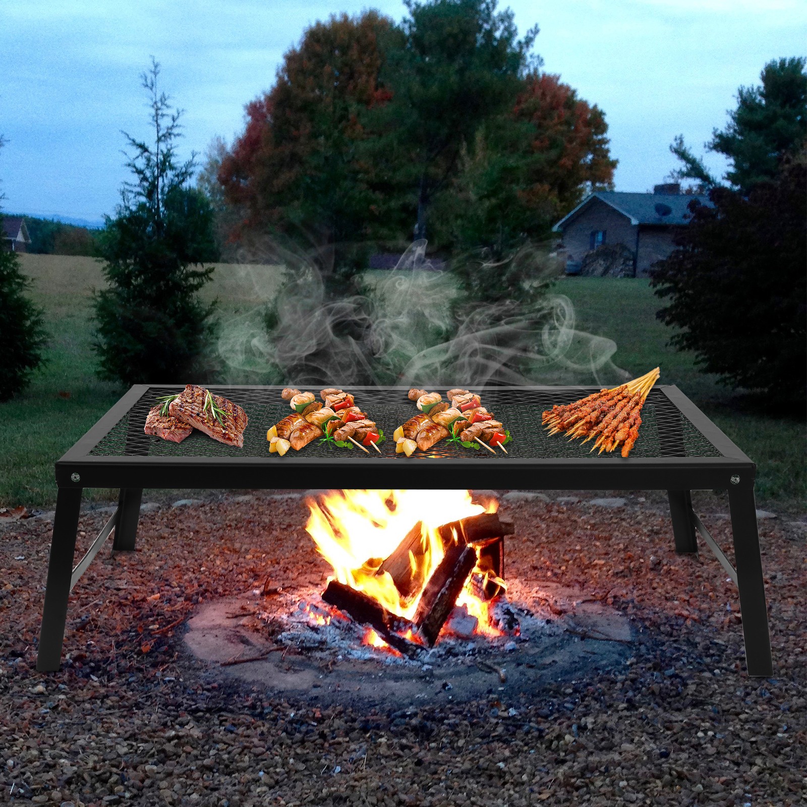 Foldable Camping Grill Fire Pit Grate Campfire Cooking Portable Stand Equipment