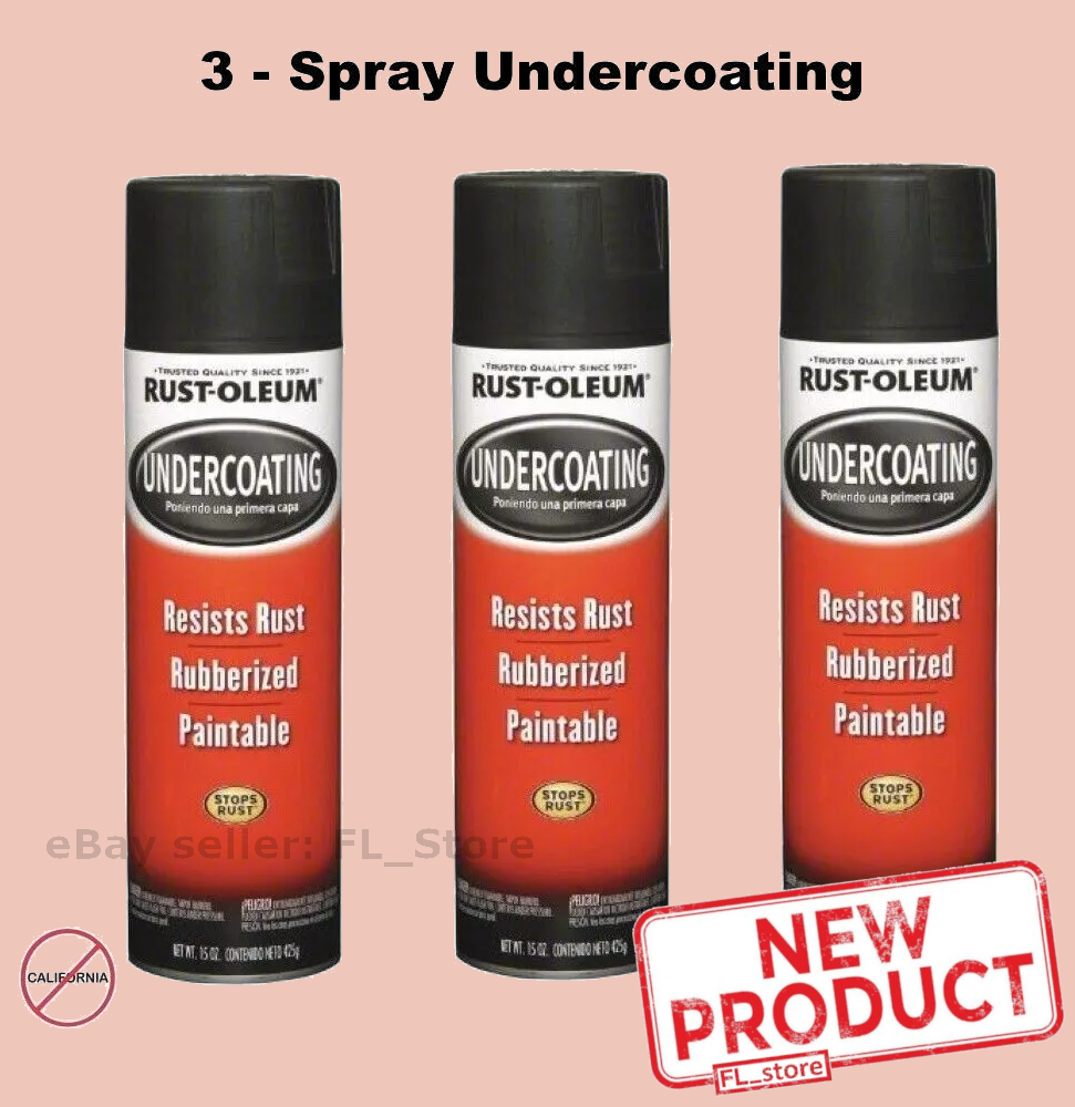 3 PACK Spray Black Rubberized Undercoating Aerosol Cans Stops Rust Formula NEW