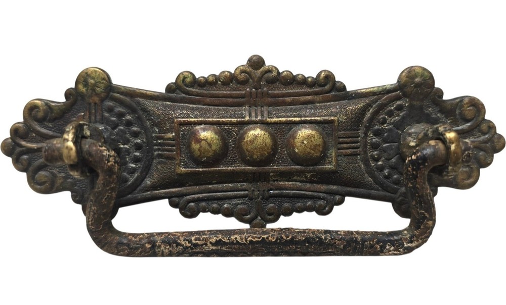 5, 1870s Victorian Solid Brass Bail Drawer Pull 4 5/8" Length