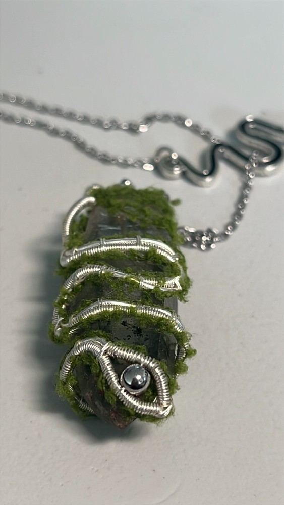 Natural Raw Quartz with Multiple Inclusions Handmade Wire-Wrap Pendant/Pendulum