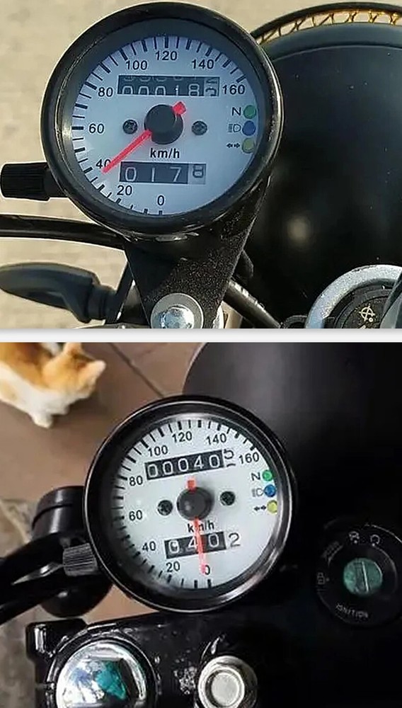 Universal Part Three Light Double Mileage 12V Motorcycle LED Display Speedometer