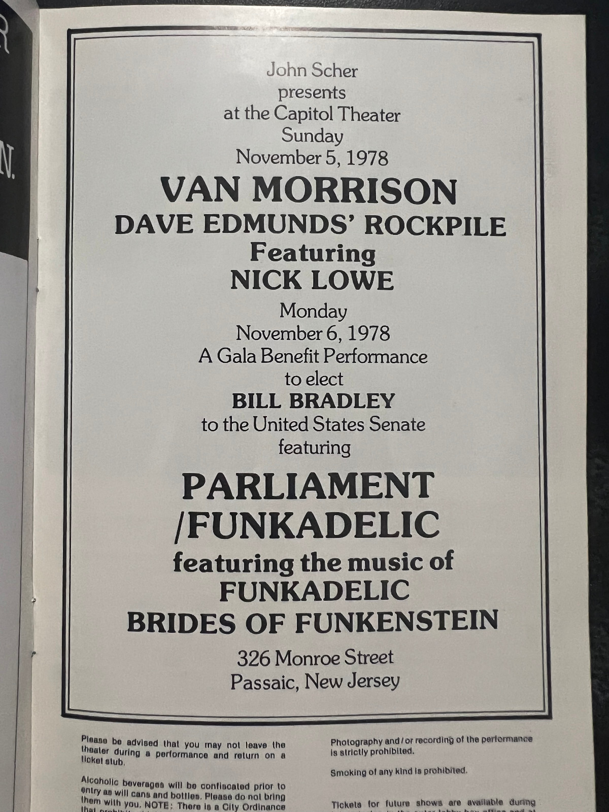 Van Morrison Dave Edmunds Nick Lowe Rockpile NJ 1979 Concert Program