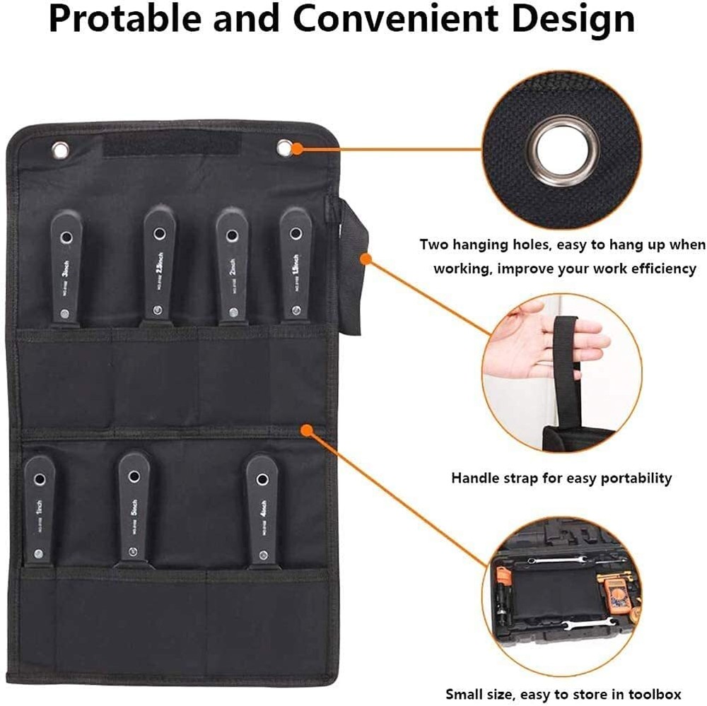 7 PCS Drywall ToolsPutty KnifePaint Scraper Tool With Storage BagStainless St...