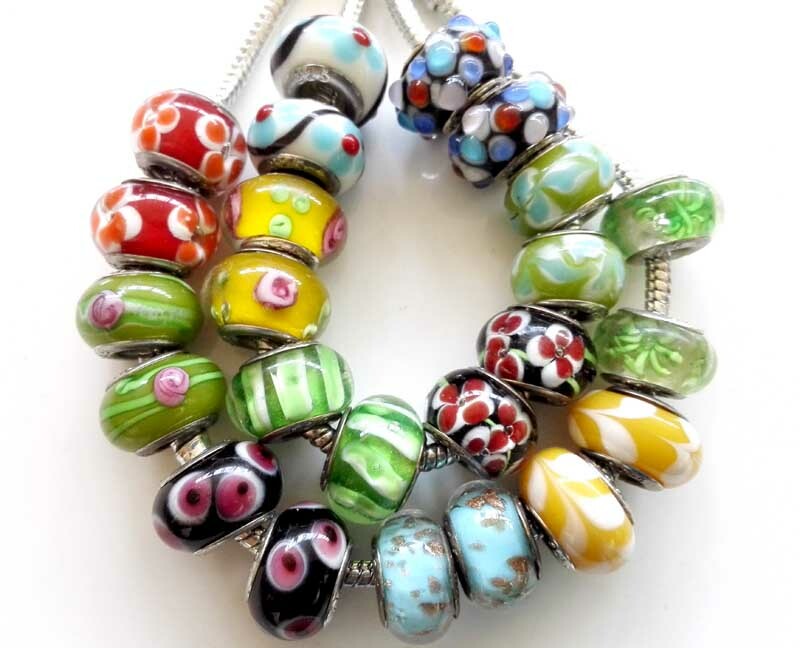 50 Lampwork Big Hole Round Beads European Charm Bracelets Assorted Designs