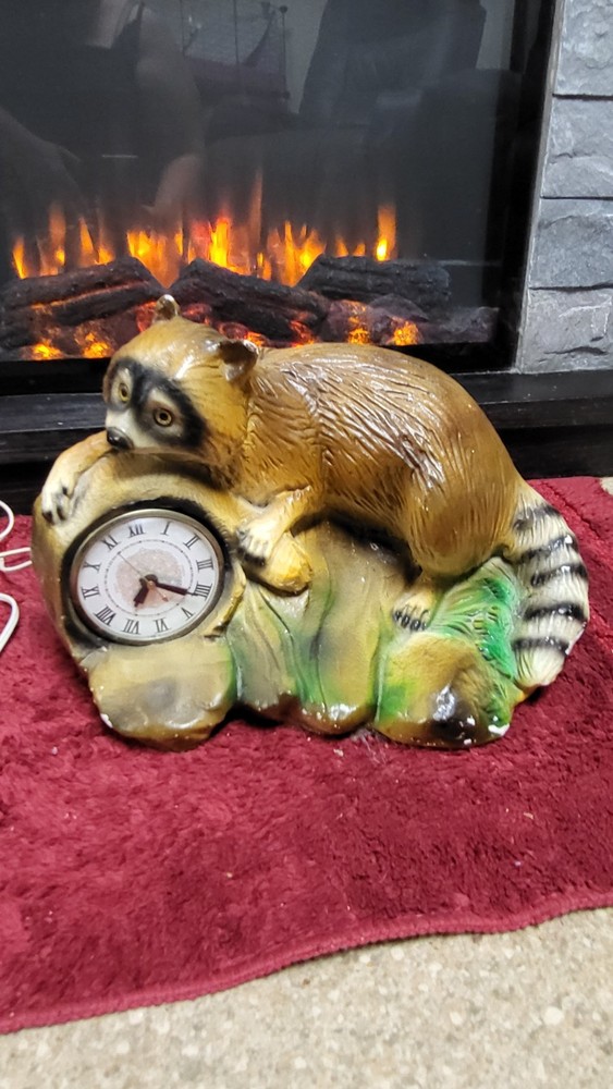 Vintage Raccoon Clock (It Works)