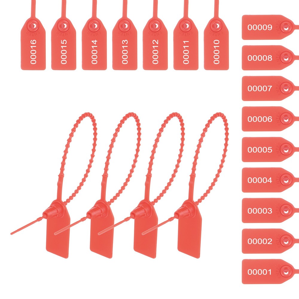 1000Pcs Plastic Tamper Seals 9.8" Disposable Numbered Zip Ties Labels Red