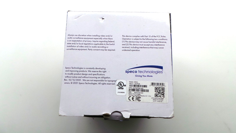 05D2 Speco Technologies 5MP IP Dome Camera - Advanced Analytics, NDAA - Open Box