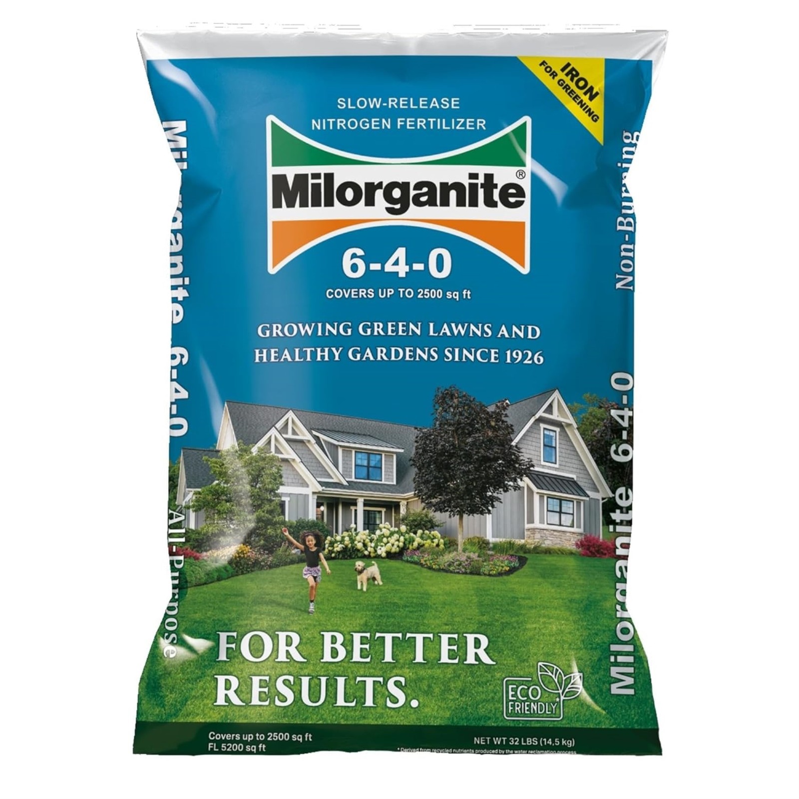 Milorganite All-Purpose Slow-Release Nitrogen 6-4-0 Fertilizer, 32 Pound Bag