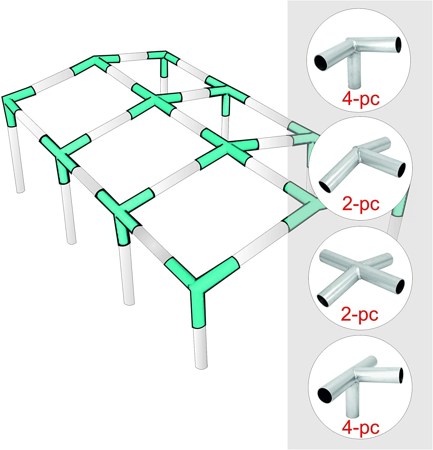 1-3/8in Carport Canopy Frame Fittings Kit, 8-Leg Connectors