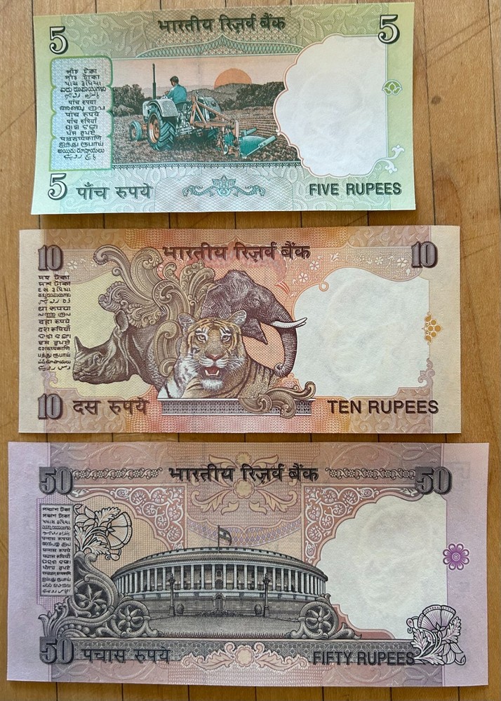 India 5, 10 & 50 Rupees UNC