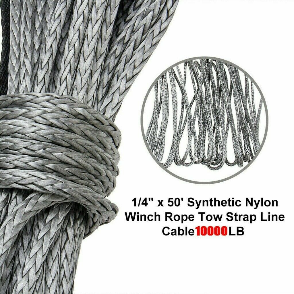 1/4"x50' 10000LBS Synthetic Winch Rope Line Recovery Cable 4WD ATV UTV w/ Sheath
