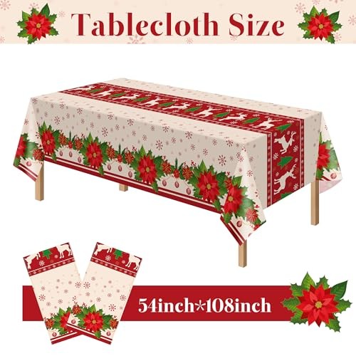Pack Christmas Tablecloth Rectangular Disposable,54 x 108 Inch 2 Christmas Red
