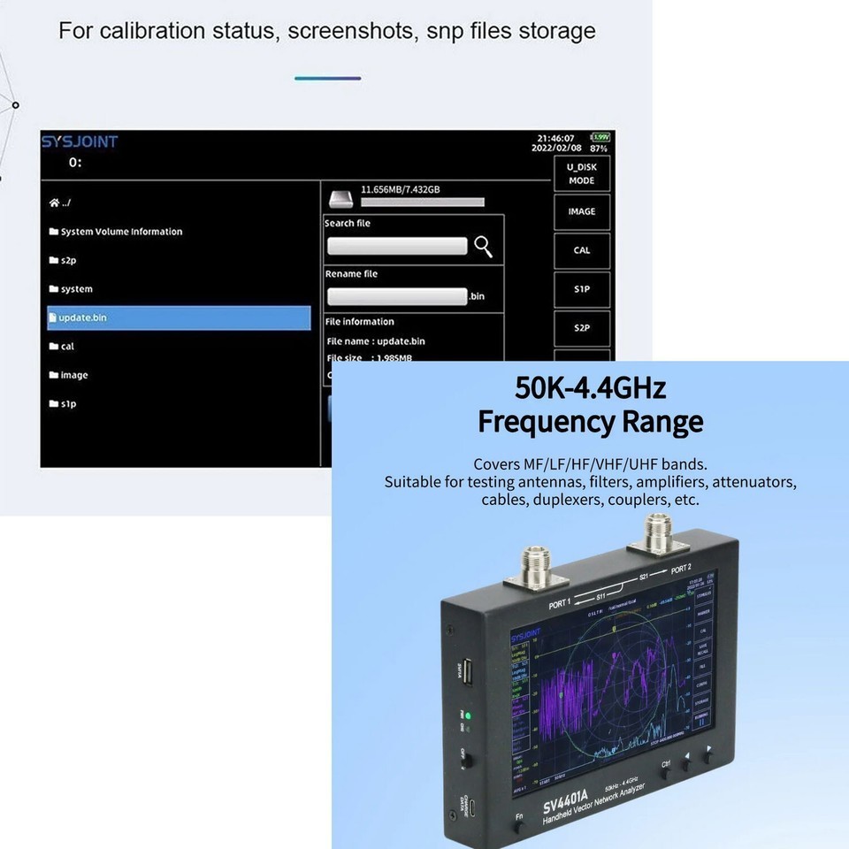 SV4401A VNA Vector Network Analyzer 7 Inch Touch LCD 50KHz-4.4GHz