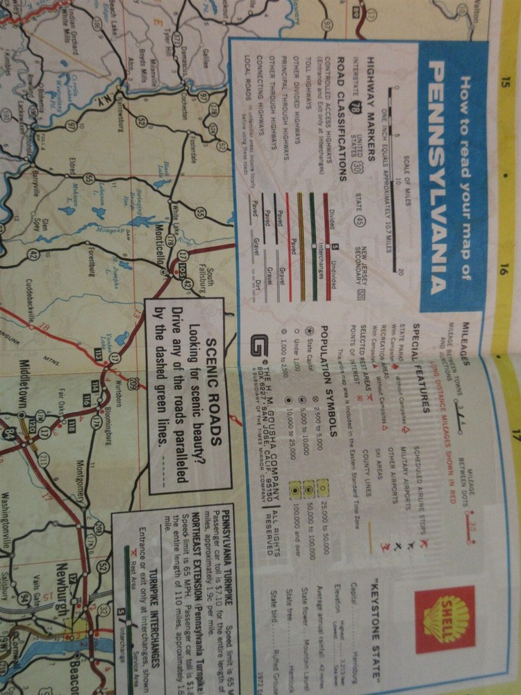 1972 Shell Road Map - Pennsylvania