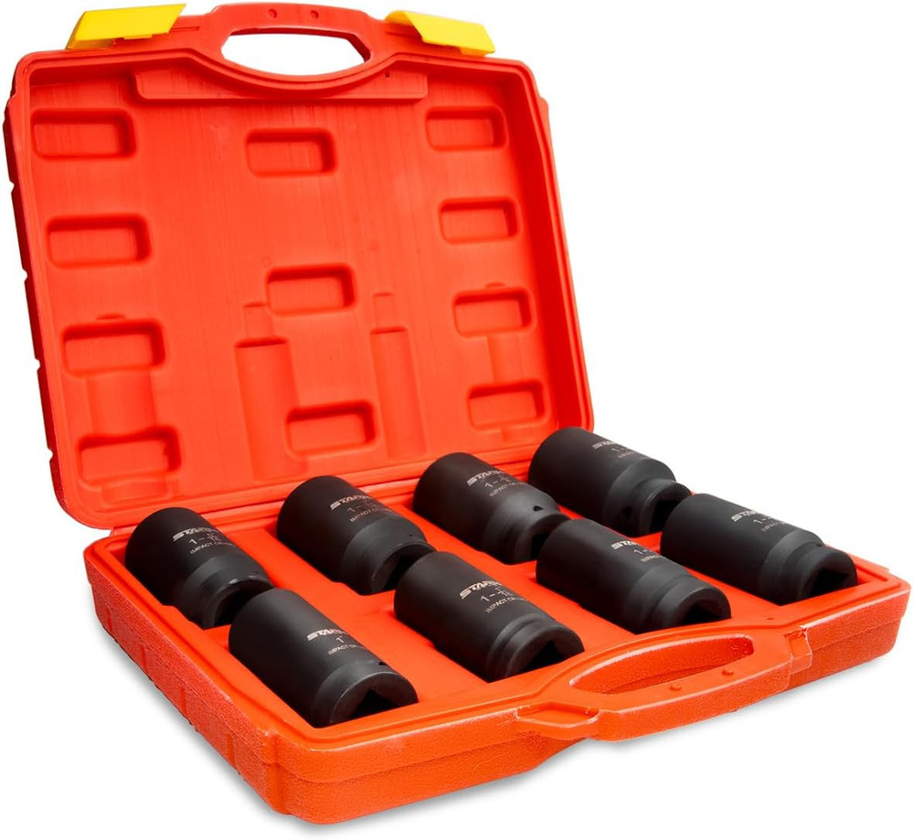 9Pc 3/4" Drive Deep Impact Cr-V Socket Set SAE Heat Treated 6-Point Flank Socket