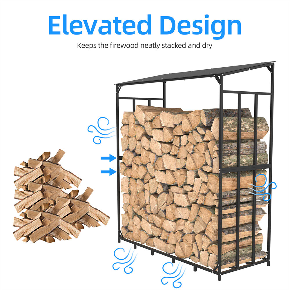 In/Outdoor Firewood Rack with Cover Firewood Storage Log Holder Heavy Duty Steel