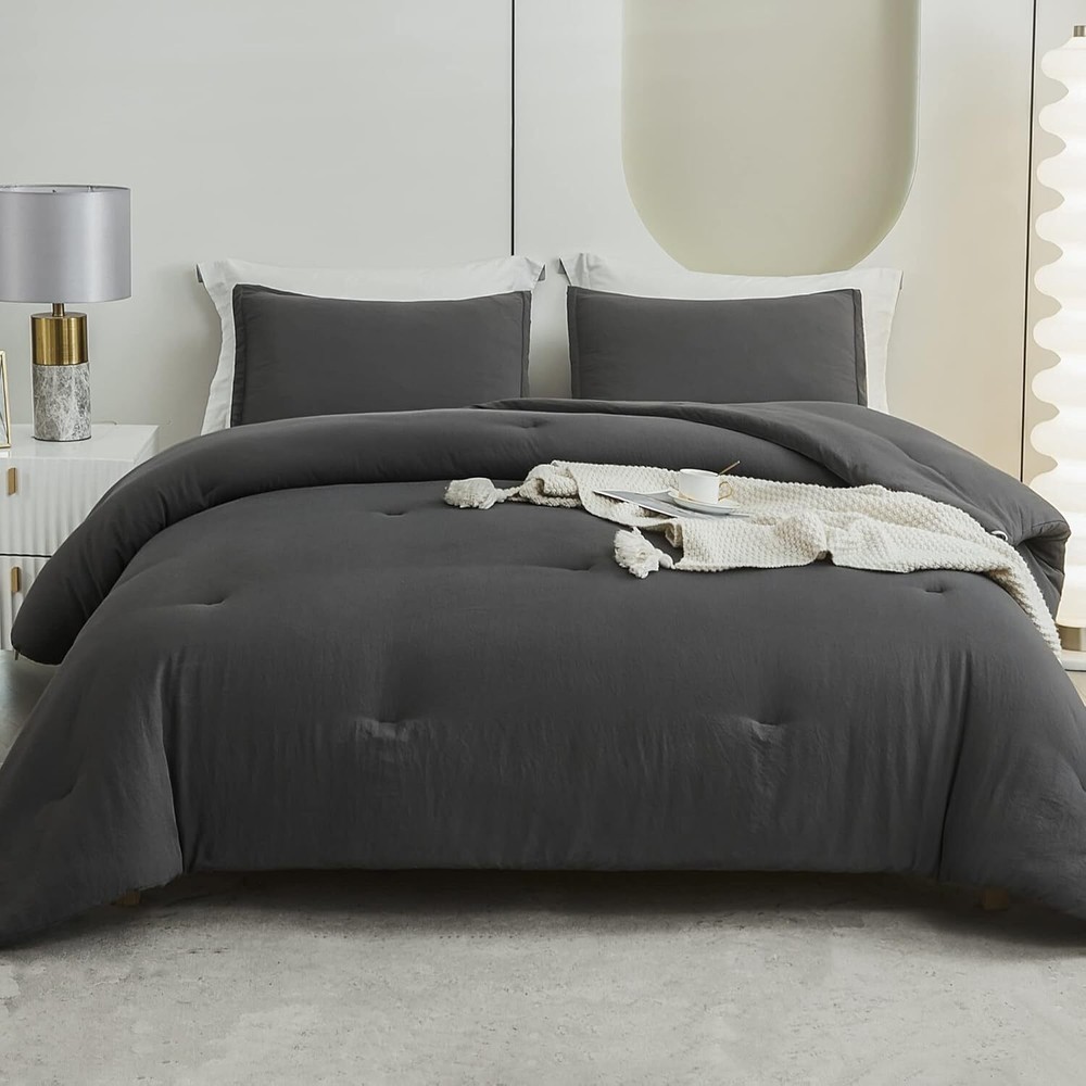 Grey Comforter King Size Set,(104x90In Comforter & 2 Pillowcases)