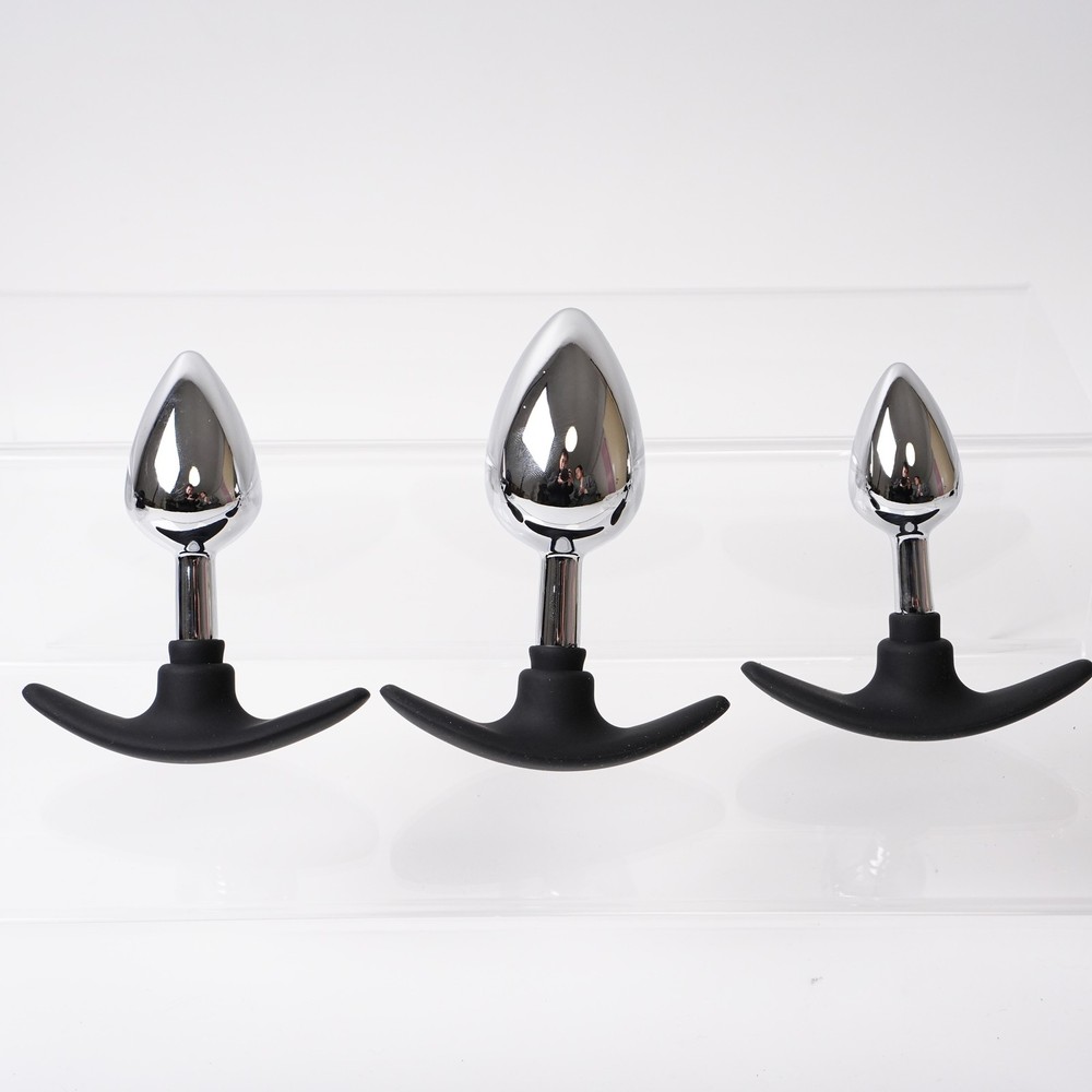 Metal Insert Anal Plug With Detachable Silicone Bottom 3-Sizes Trainer Dilator