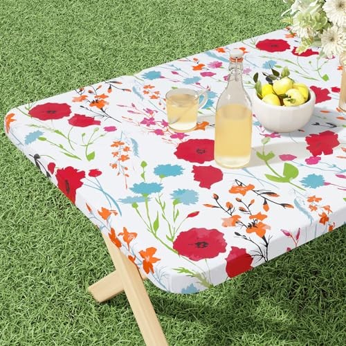 Rectangle Vinyl Tablecloth, Fitted Table 96" x 30" (Rectangular) Off White