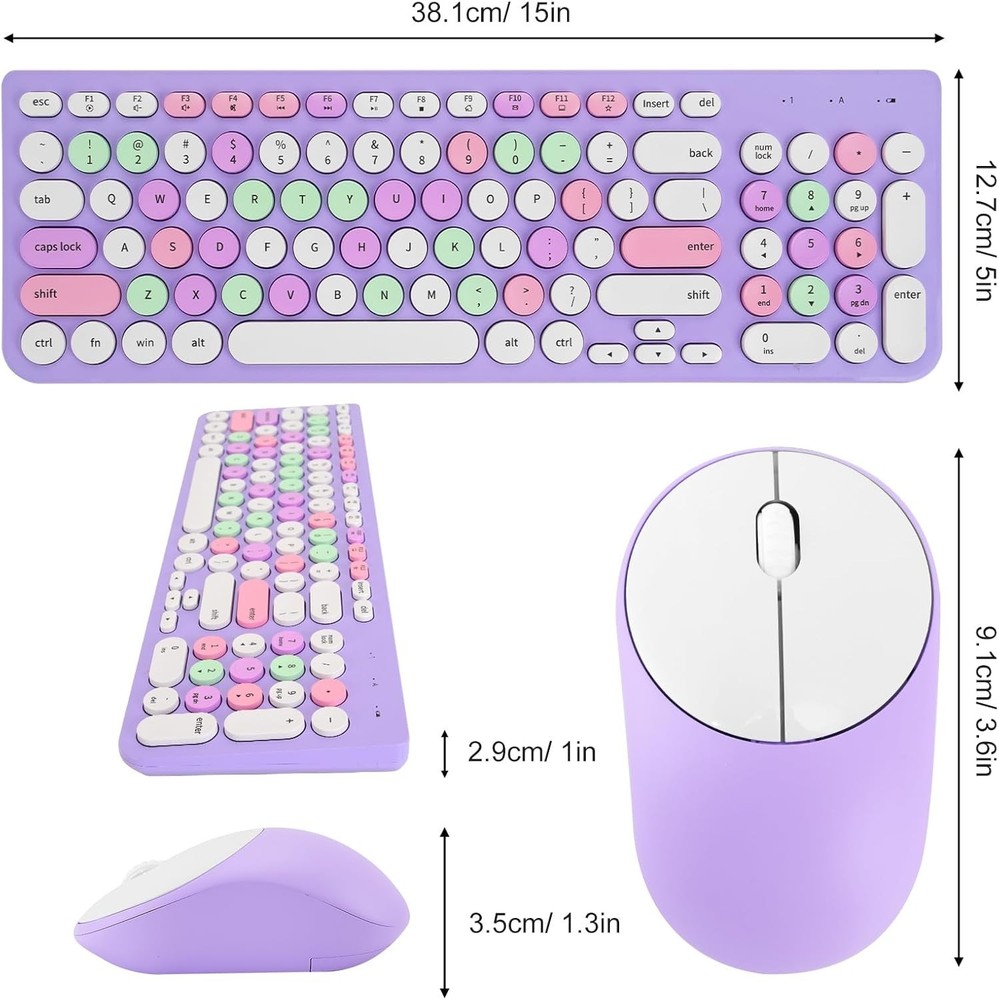 Wireless Keyboard and Mouse Combo, Retro Typewriter Keyboard with Round Keycaps