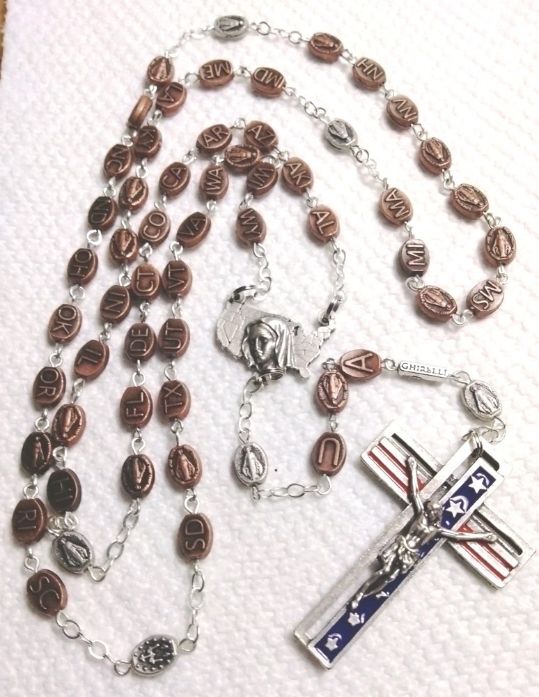 ITALY Gherelli Rosary USA Enamel Flag & All The States On Each Bead