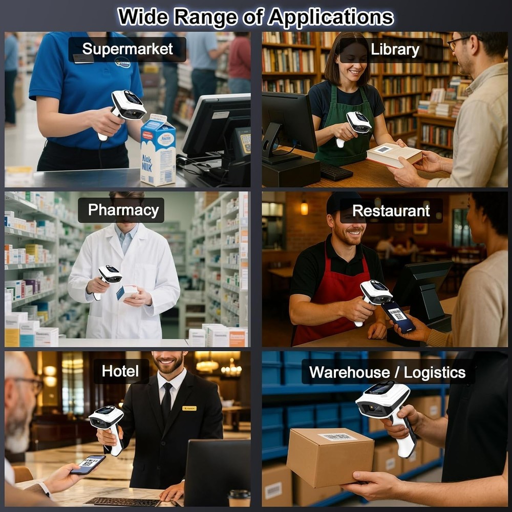 1D QR 2D Barcode Scanner Bluetooth Wireless Bar Code Scanner w/LCD Screen Voice