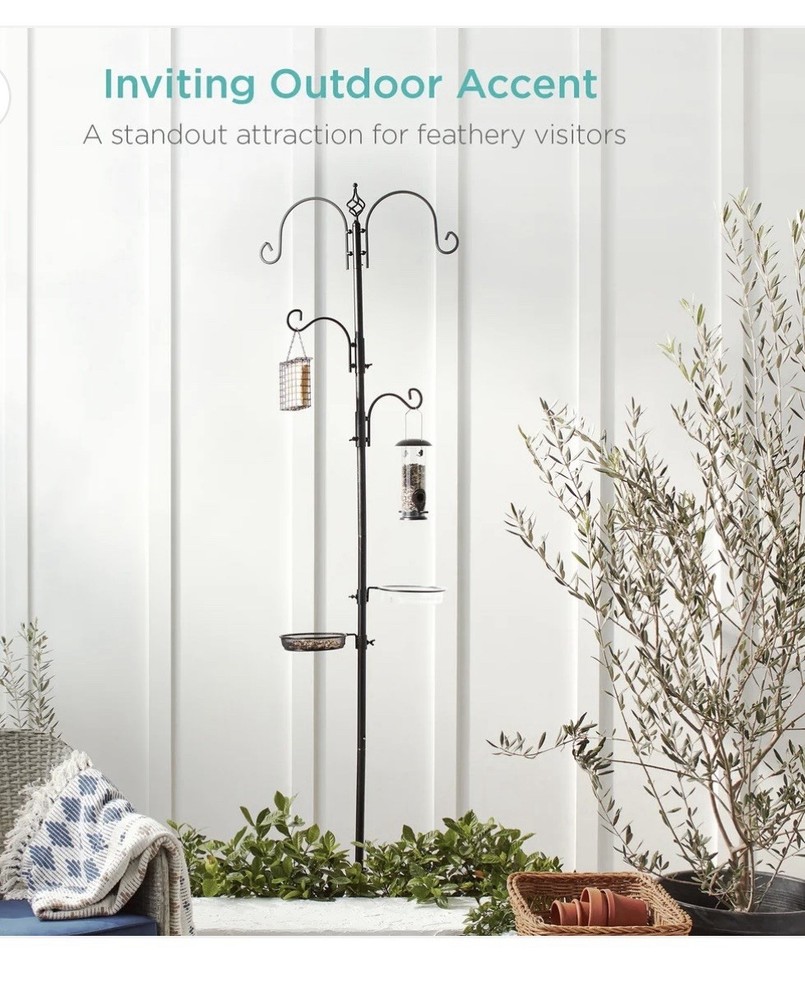 Metal Multi Feeder Stand, 4 Stations, Easy Setup, Black, Modern, Freestanding