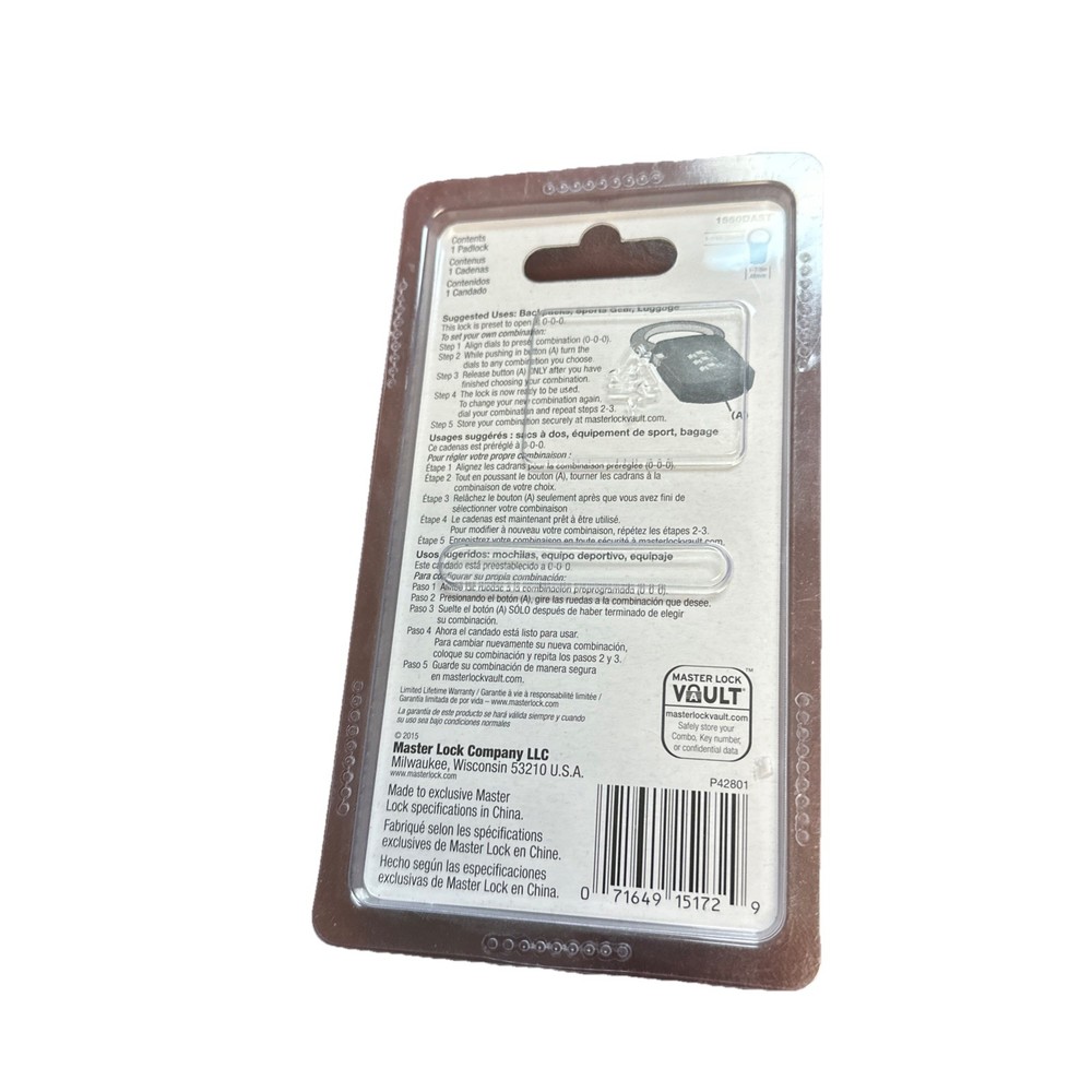 Master Backpack Lock Set Your Own Combination # 1550DAST Pink