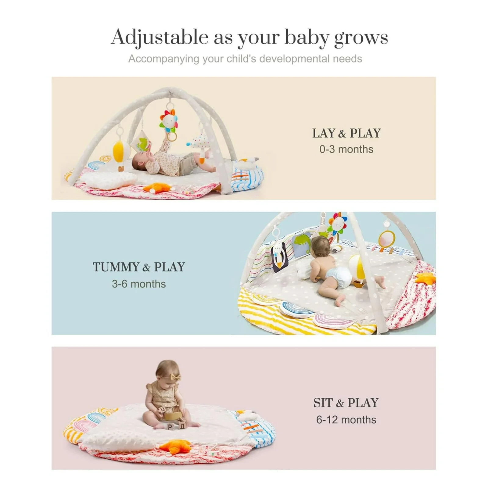 Baby to Toddler Gym Play Mat, Motor Skills Development, Activity Learning Cards