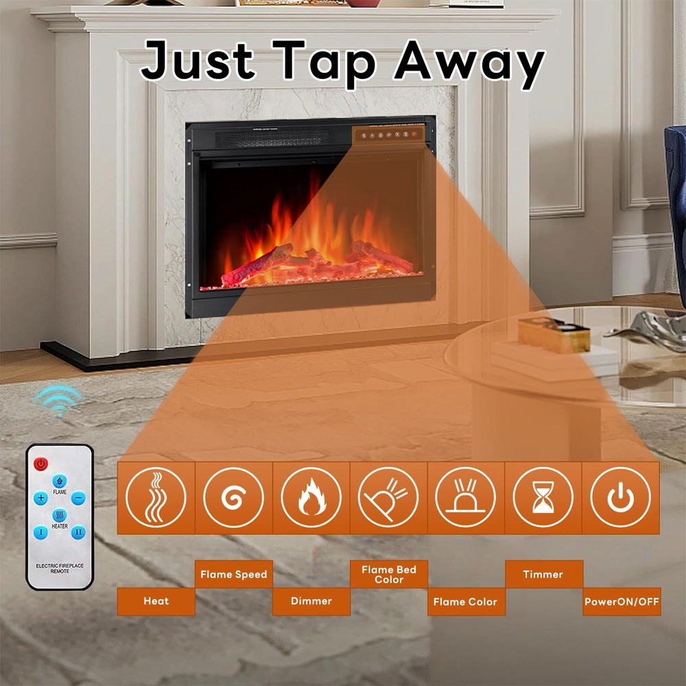 YUKOOL Recessed Electric Fireplace,Insert Heater,Adjustable Flame, Remote,Timer