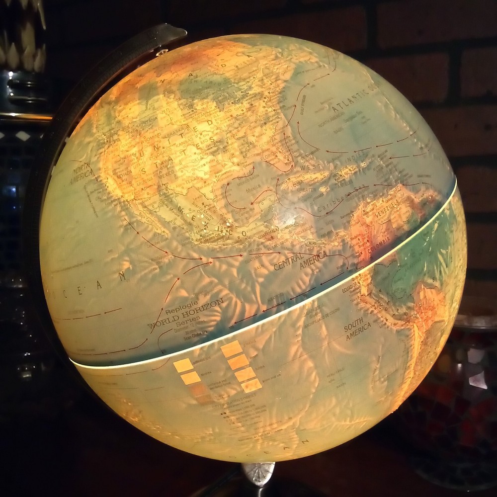 Nice Brushed Nickel Stand Replogle Scan Globe World Horizon Light Up Globe 12"