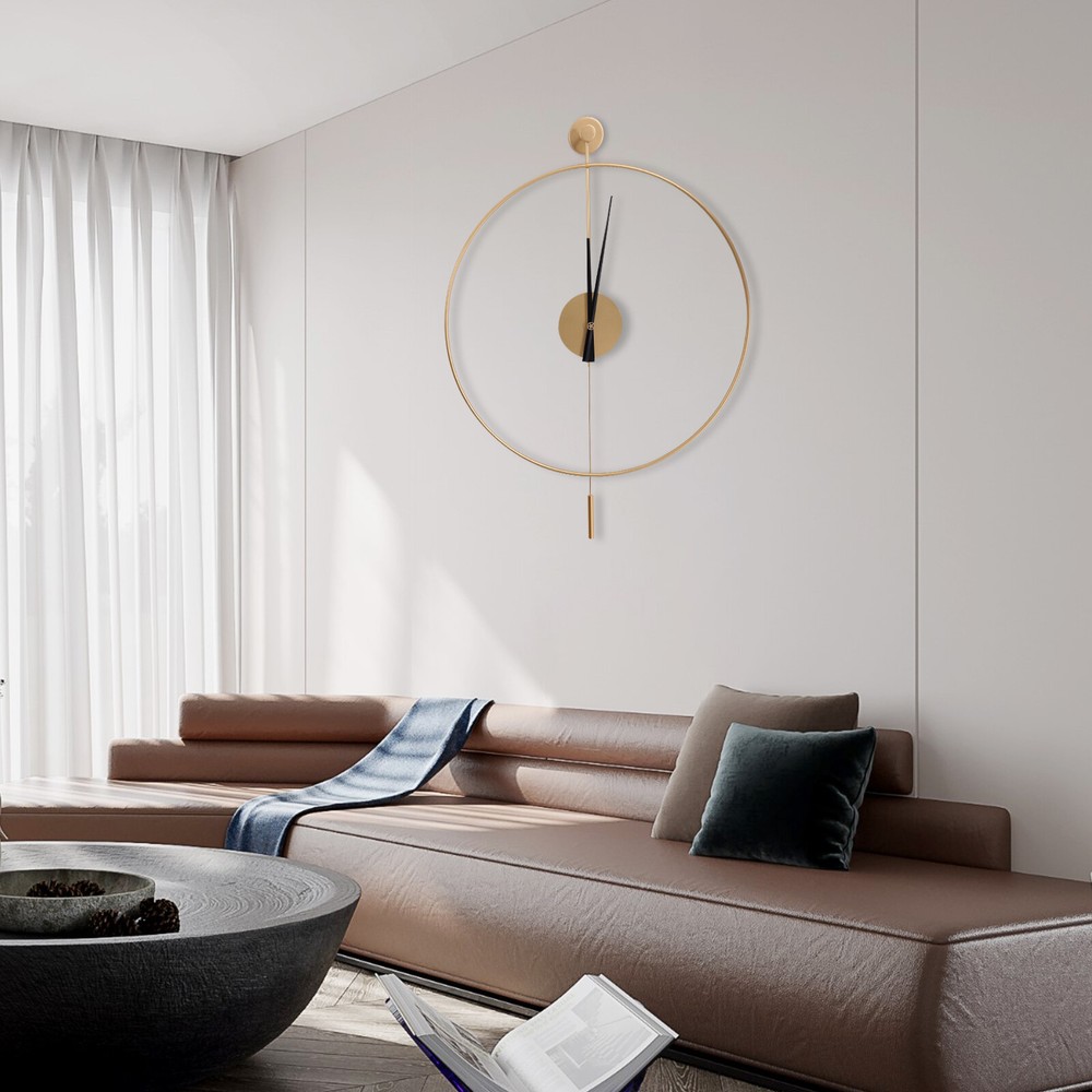 Large Decor Wall Clock with Pendulum Modern Non-Ticking Silent Metal Wall Clock