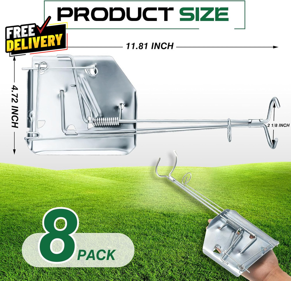 8-Pack Mole Gopher Trap Galvanized Steel Reusable Animal Trap Silver