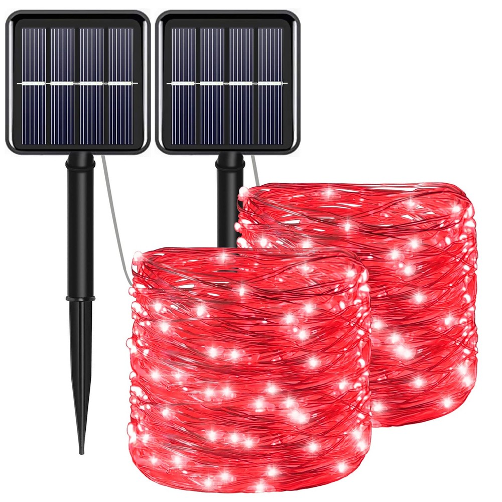 Red Solar Valentines Day String Lights Outdoor Waterproof, 2Pack Total 200 Led