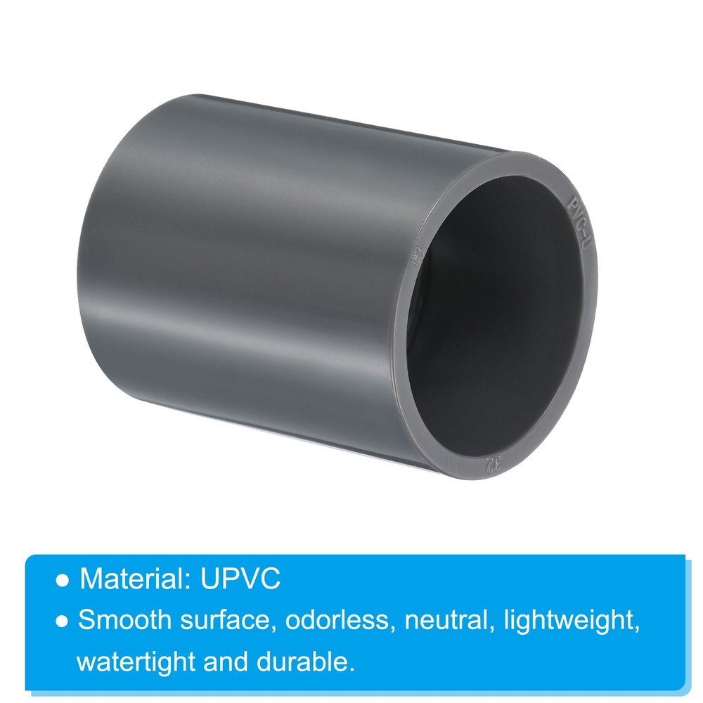 UPVC Pipe Fitting 1.26 Inch Socket, 6 Pack Straight Coupling, Grey