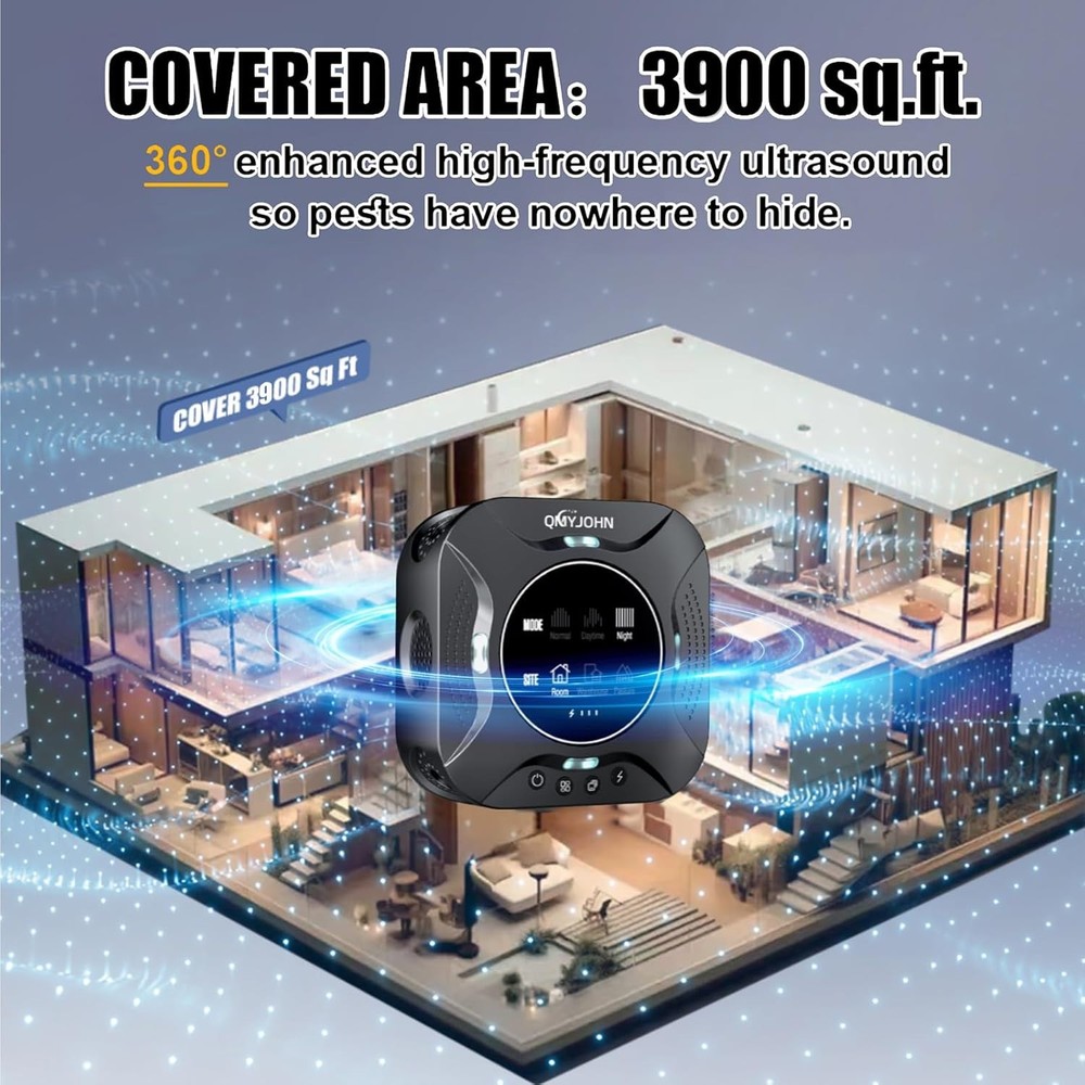 LED Display-Ultrasonic Pest Repeller with LED Strobe Light Multi-Mode - NEW