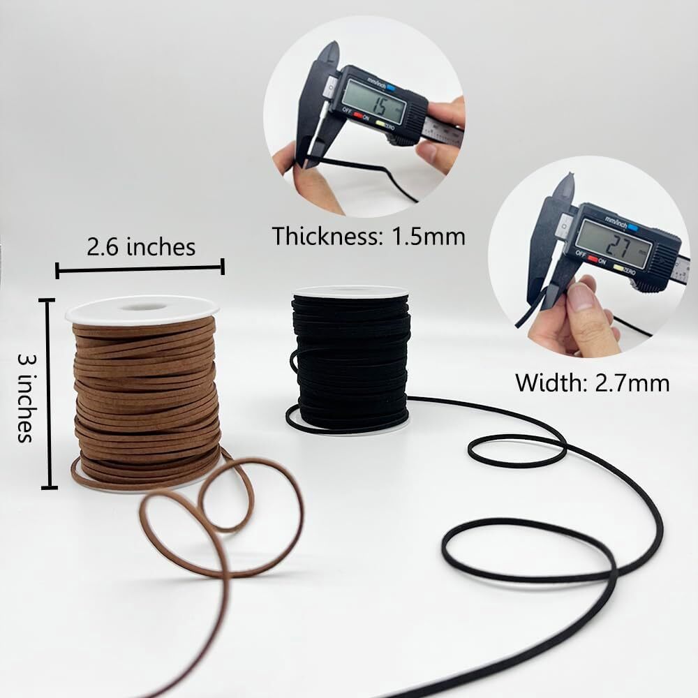 Leather String, 2 Rolls Faux Cord, Flat Suede Black+brown