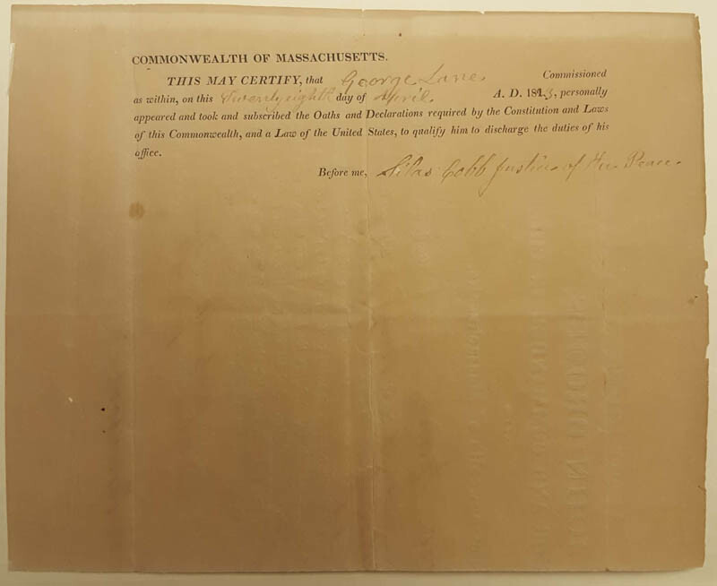 JOHN BROOKS - DOCUMENT SIGNED 06/13/1822 CO-SIGNED BY: ALDEN BRADFORD