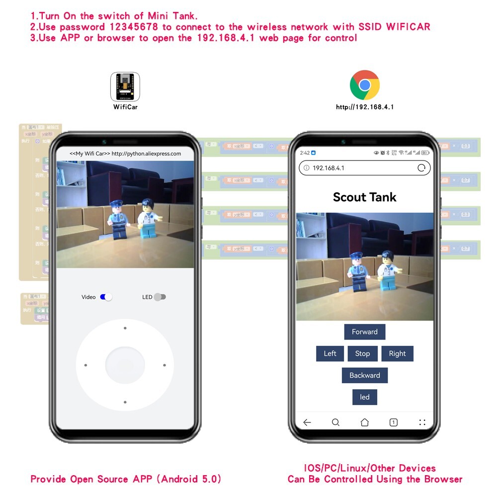 Mini Esp32 RC Tank Model ESP32 Robot Car APP Cramer Control Tank