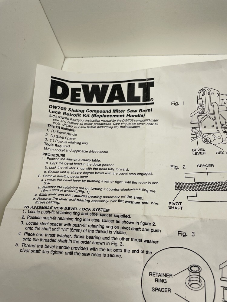 DeWalt DW708 Sliding Compound Miter Saw-Bevel Replacement Handle