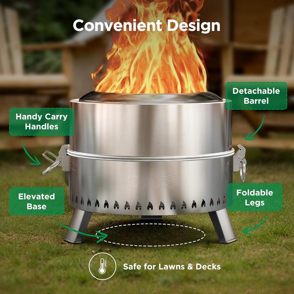 Smokeless Firepit, 21 Inch Fire Pit for Outside with Patented Technology, Lar...