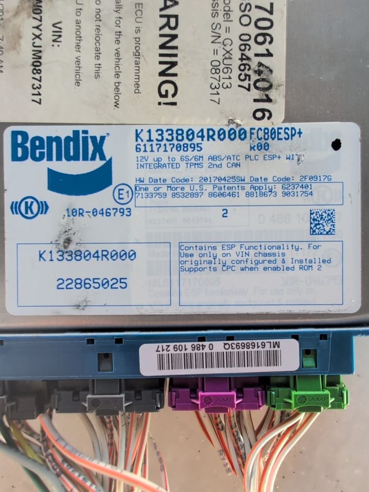 2018 Bendix EC80 K133804R000 ABS Module Brake Control EC80ESP+ Mack CXU613