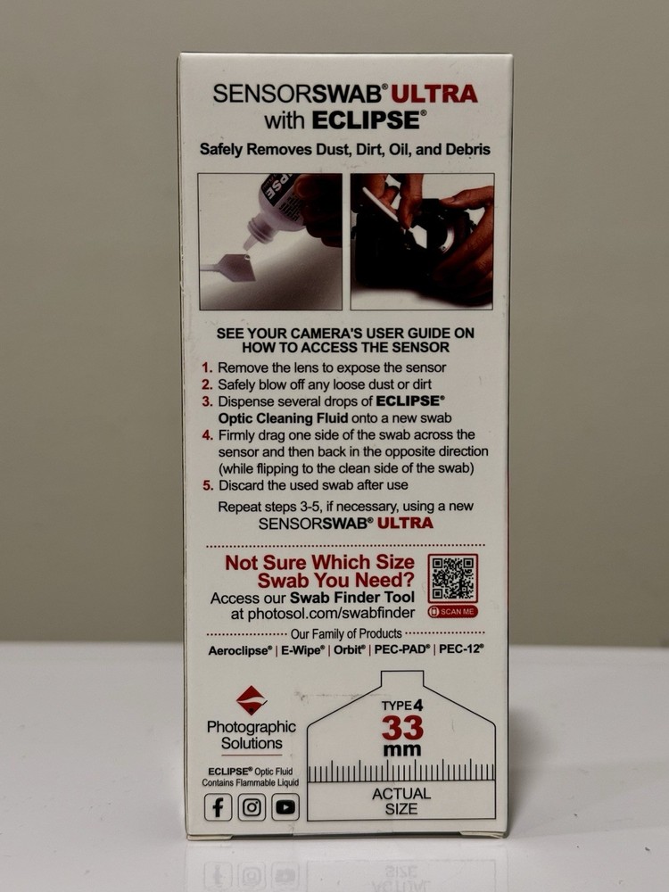 Photographic Solutions Sensor Cleaning Swab Kit Type 4 33mm with Eclipse Fluid