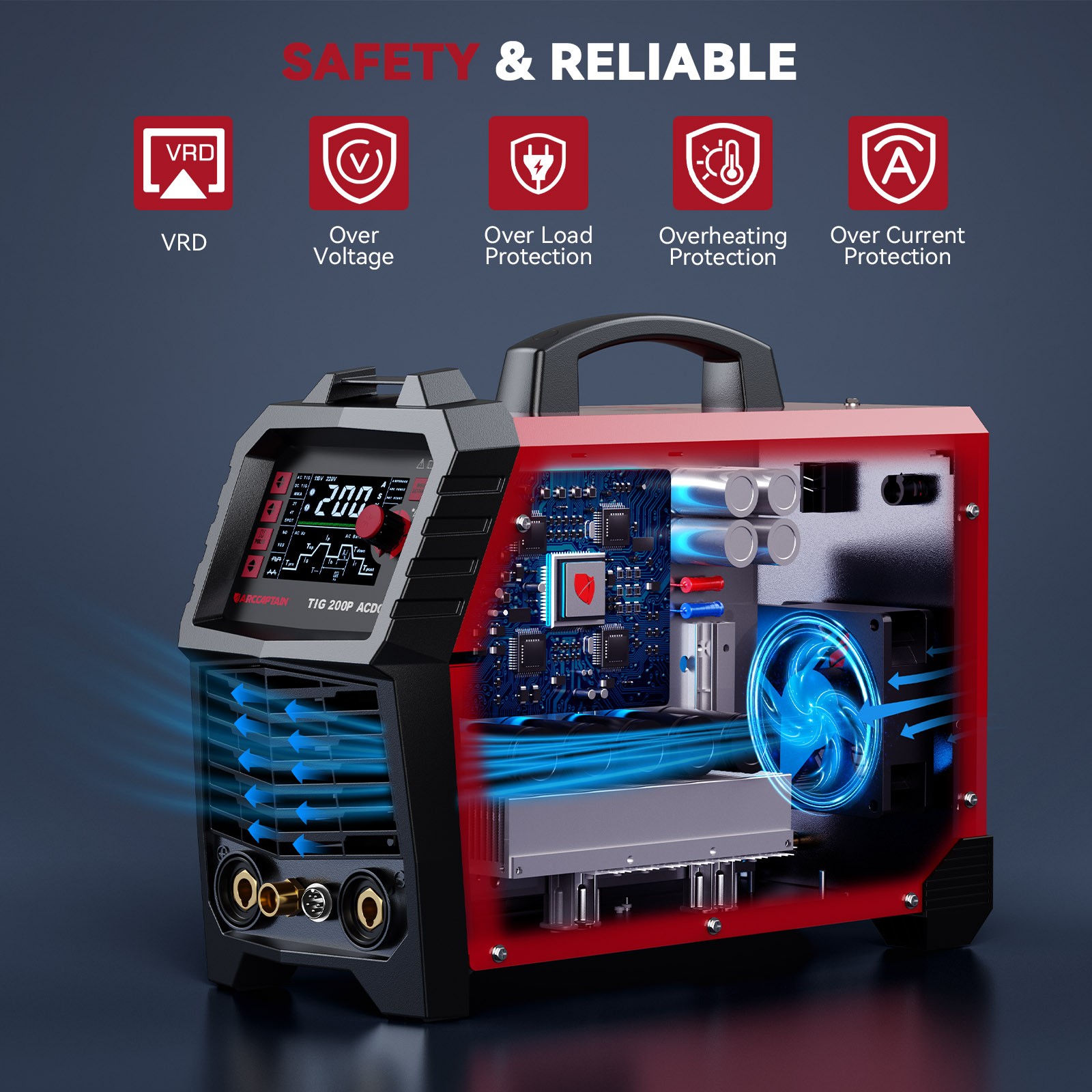 ARCCAPTAIN TIG Welder AC/DC 200Amp with Pulse, Aluminum TIG Welder 110V/220V